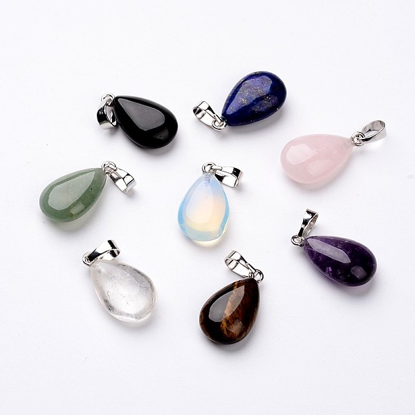 

PandaHall Teardrop Platinum Tone Brass Natural & Synthetic Mixed Stone Pendants, 23x13~14x6~8mm, Hole: 5x8mm Mixed Stone Teardrop