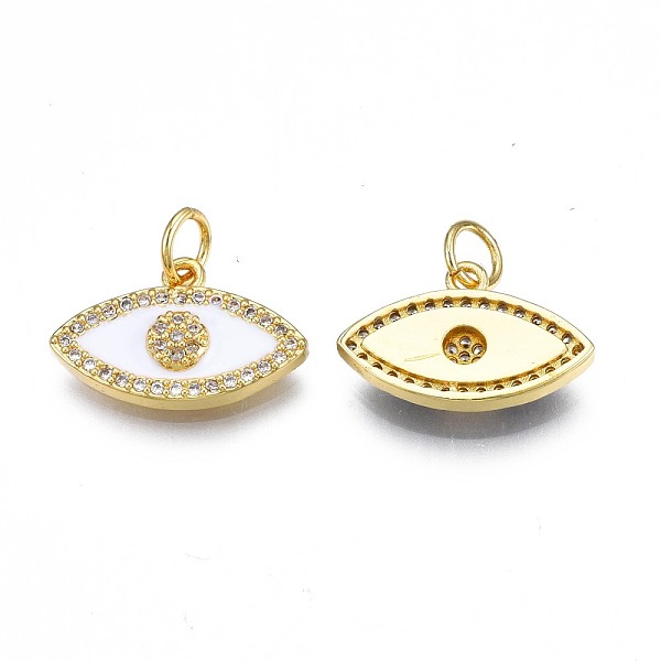 

PandaHall Brass Micro Pave Clear Cubic Zirconia Pendants, with Enamel and Jump Rings, Nickel Free, Real 18K Gold Plated, Eye, White...