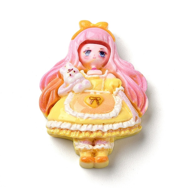 

PandaHall Cartoon Girls Opaque Resin Decoden Cabochons, Doll, Yellow, 34.5x24x8mm Resin Doll Yellow