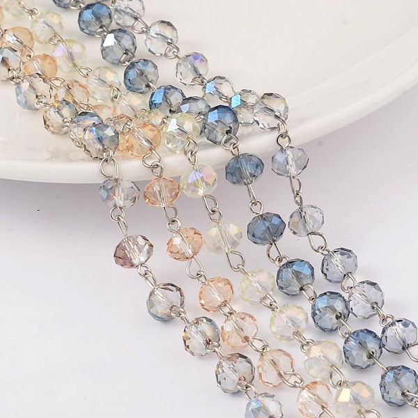

PandaHall Faceted Rondelle Handmade Electroplate Glass Beads Chains, Unwelded, with Platinum Plated Brass Findings, Mixed Color, 39.3 inch..., Multicolor