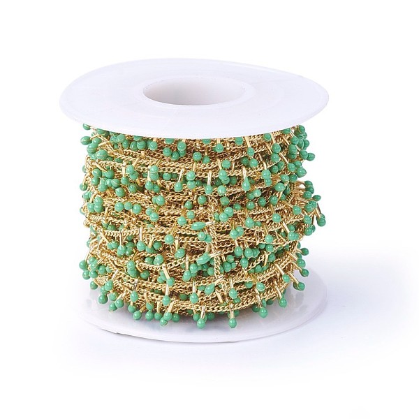 

PandaHall Handmade Enamel Beaded Chains, with Brass Curb Chains, Soldered, with Spool, Long-Lasting Plated, Real 18K Gold Plated, Medium..., Green