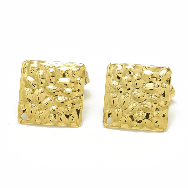 

PandaHall 304 Stainless Steel Stud Earring Findings, with Loop and Ear Nuts/Earring Backs, Square, Golden, 19x19mm, Hole: 1.4mm, Pin: 0.8mm...