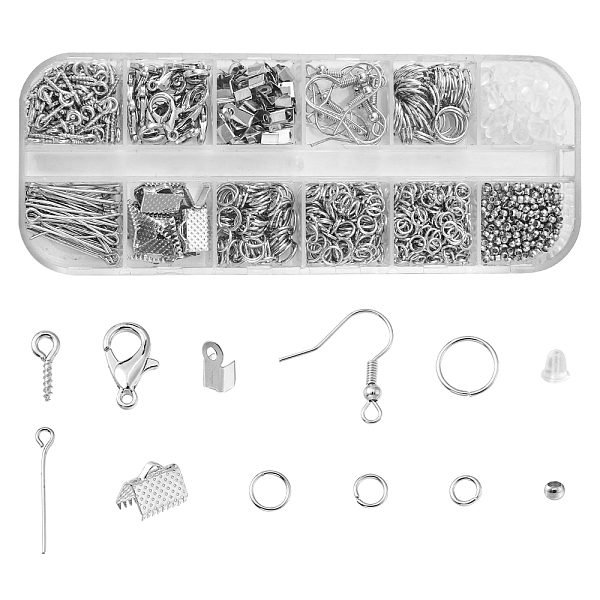 

PandaHall DIY Earring Making Finding Kit, Including Alloy Lobster Claw Clasps, Plastic Ear Nuts, Brass Crimp Beads, Iron Screw Eye Pin Peg...