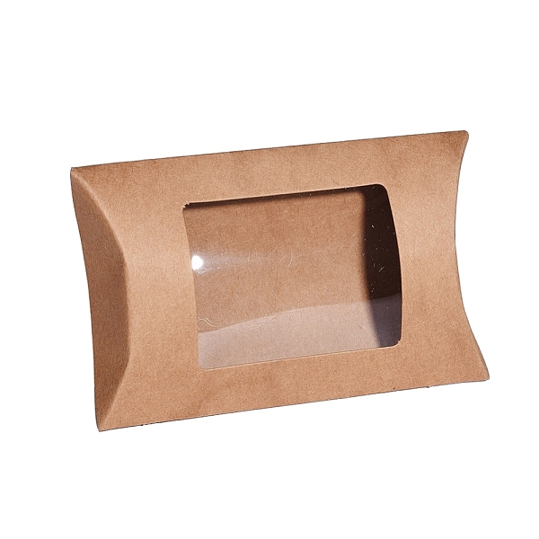 

PandaHall Paper Pillow Boxes, Gift Candy Packing Box, with Clear Window, BurlyWood, 12.5x8x2.2cm Paper Pillow Orange