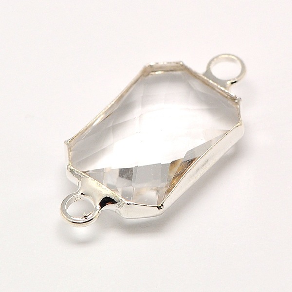 

PandaHall Silver Color Plated Brass Glass Faceted Rectangle Links connectors, Clear, 20x10x5mm, Hole: 2mm Glass Rectangle Clear