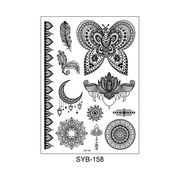 

PandaHall Mandala Pattern Vintage Removable Temporary Water Proof Tattoos Paper Stickers, Mixed Patterns, 21x15cm Paper Black