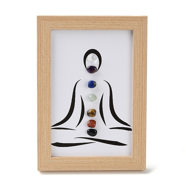 

PandaHall Yoga Gemstone Chakra Picture Frame Stand, with Wood Rectangle Picture Frame, Reiki Energy Stone Home Office Decoration, BurlyWood..., Orange
