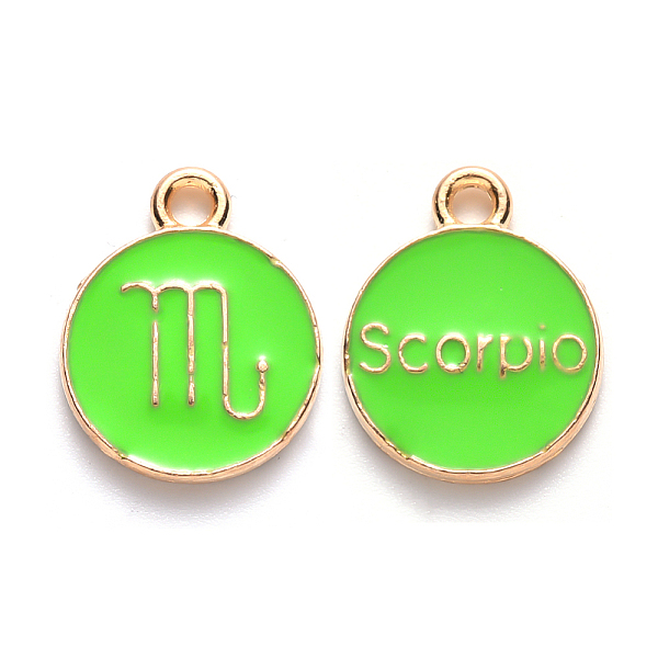 

PandaHall Alloy Enamel Pendants, Cadmium Free & Lead Free, Flat Round with Constellation, Light Gold, Pale Green, Scorpio, 22x18x2mm, Hole...