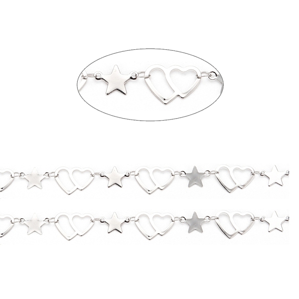 

PandaHall 304 Stainless Steel Link Chains, Soldered, with Spool, Star & Heart with Heart, for Valentine's Day, Stainless Steel Color,Star...
