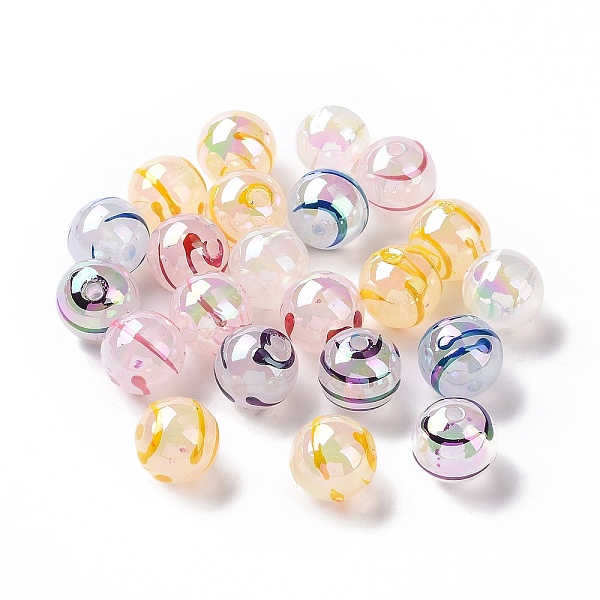 

PandaHall UV Plating Rainbow Iridescent Drawbench Acrylic Beads, Round, Mixed Color, 12x11~11.5mm, Hole: 2mm Acrylic Round Multicolor