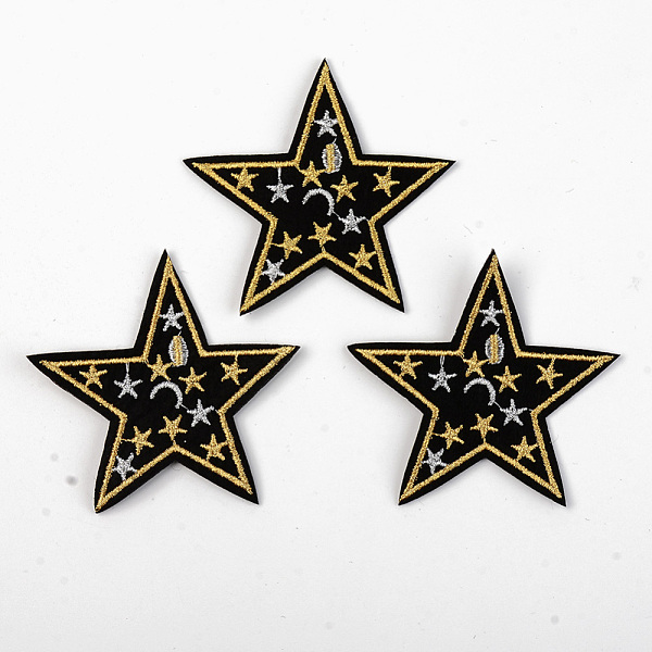 

PandaHall Computerized Embroidery Cloth Iron on/Sew on Patches, Appliques, Costume Accessories, Star, Black, 67x72x1.5mm Cloth Star Black