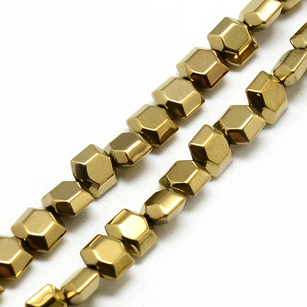 

PandaHall Electroplate Non-magnetic Synthetic Hematite Beads Strands, Faceted, Golden Plated, 5x6x3mm, Hole: 1mm, about 78pcs/strand, 15.7...