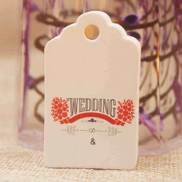 PandaHall Paper Gift Tags, Hange Tags, For Arts and Crafts, For Wedding, Rectangle with Word Wedding and Flower, White, 50x30x0.4mm, Hole...