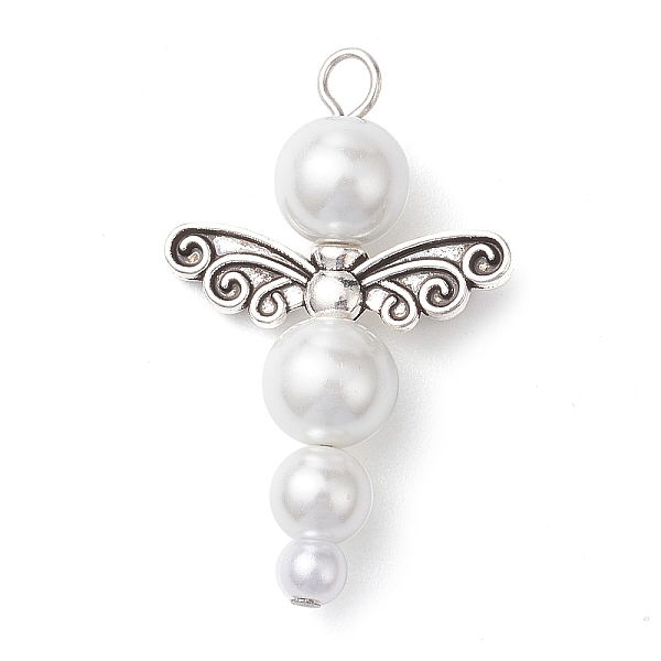 

PandaHall Glass Pearl Pendants, with Alloy Charms, Angel, White, Antique Silver & Platinum, 34x21.5x8mm, Hole: 2.8mm Alloy+Glass Angel &...