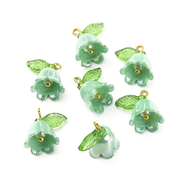 

PandaHall Opaque Resin Pendants, Bell Orchid Flower Charms with Leaf, with Golden Tone Iron Findings, Medium Aquamarine, 14x13x10.5mm, Hole...
