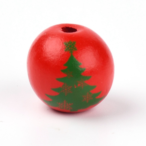

PandaHall Natural Wood Beads, Round with Christmas Tree, Christmas Theme, Red, 1.6x1.5cm, Hole: 3.5mm Wood Round Red