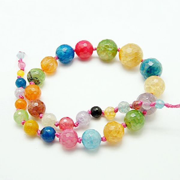 

PandaHall Natural Crackle Agate Graduated Beads Strands, Dyed, Faceted, Round, Colorful, 6~20mm, Hole: 1~2mm Crackle Agate Round