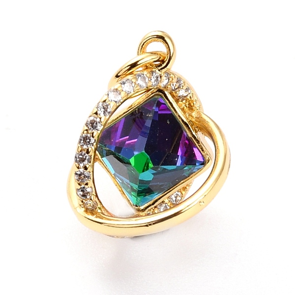

PandaHall Brass Micro Pave Cubic Zirconia Pendants, Long-Lasting Plated, with Glass, Real 18K Gold Plated, 15x12.5x12mm, Hole: 3.6mm..., Purple