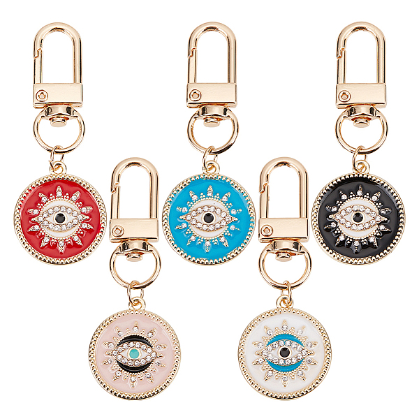 

PandaHall ARRICRAFT 5Pcs 5 Style Flat Round with Evil Eye Alloy Enamel Pendant Decorations, with Crystal Rhinestone & Light Gold Tone Iron..., Multicolor