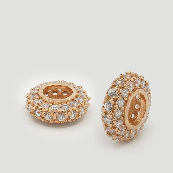 

PandaHall Rose Gold, 11x4mm, Hole: 5mm Brass+Cubic Zirconia Rondelle Clear