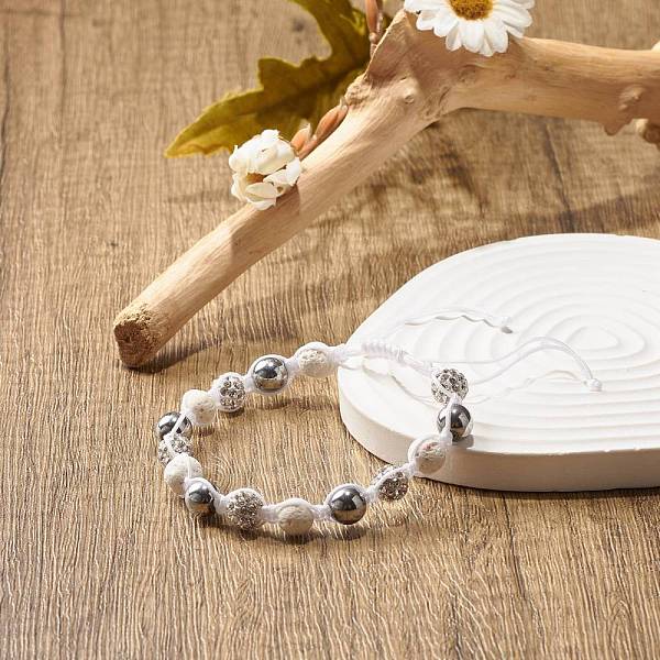 

PandaHall Natural Lava Rock & Synthetic Hematite Braided Bead Bracelet with Rhinestone Disco Ball, Essential Oil Gemstone Jewelry for Women..., White