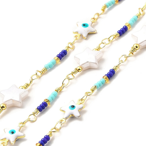 

PandaHall Handmade Glass Seed Beads Chains, Brass Enamel Star with Evil Eye Links Chain, Soldered, with Spool, Cadmium Free & Lead Free..., Multicolor
