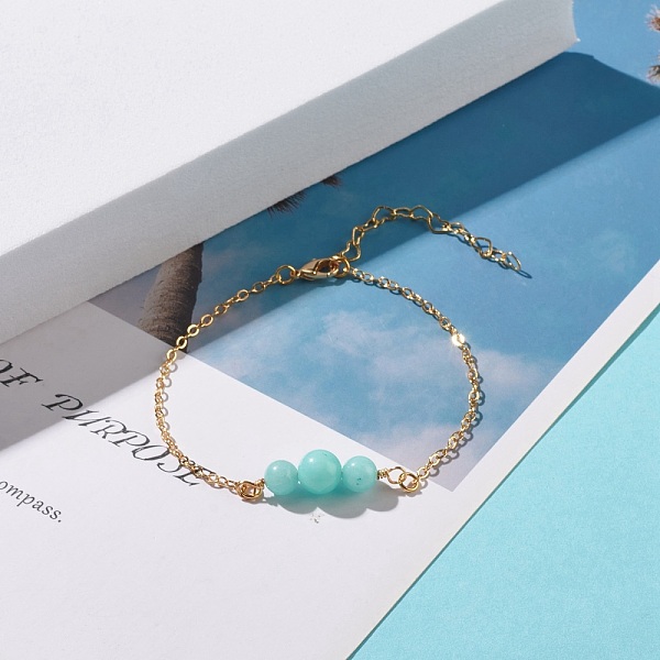 

PandaHall Natural Malaysia Jade(Dyed) Beaded Links Bracelets for Women or Men, Golden Tone Brass Chain Bracelets, Aquamarine, 7-1/2 inch..., Green