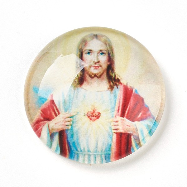 

PandaHall Glass Cabochons, Half Round/Dome with Jesus, For Easter, Colorful, 25x6~6.5mm Glass Human