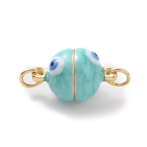 

PandaHall Brass Magnetic Clasps, with Enamel, Round with Evil Eye, Real 18K Gold Plated, Medium Turquoise, 16x10mm, Hole: 3mm Brass+Enamel...