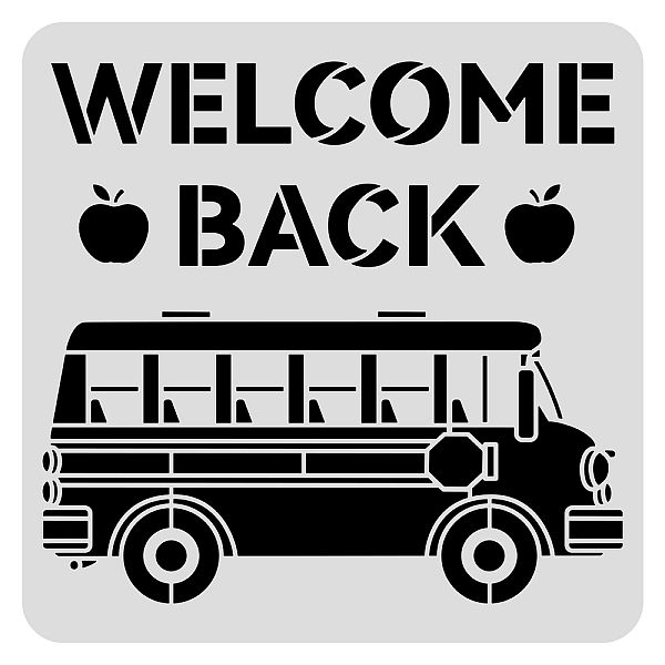 PandaHall BENECREAT 30x30cm Welcome Back to School Drawing Stencils School Bus Plastic Painting Stencil for Scrapbooking Card Making, Wall...