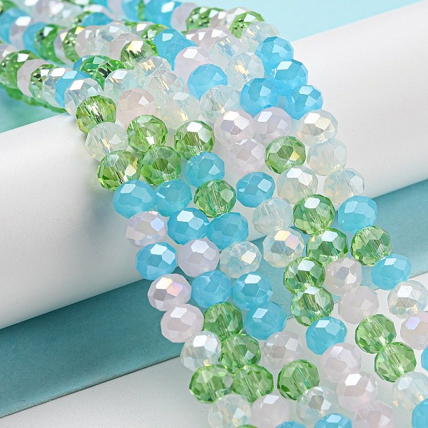 

PandaHall Glass Beads Strands, Faceted, Rondelle, Azure, 6x5mm, Hole: 1mm, about 85~88pcs/strand, 16.1~16.5 inch(41~42cm) Glass Rondelle..., Blue