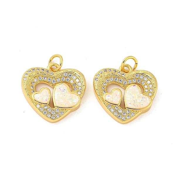 

PandaHall Valentine's Day Brass Micro Pave Cubic Zirconia with Synthetic Opal Pendants, with Jump Ring, Flat Round, Real 18K Gold Plated...