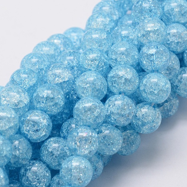 

PandaHall Crackle Glass Round Beads Strands, Sky Blue, 12mm, Hole: 1mm, about 33pcs/strand, 15 inch Glass Round Blue