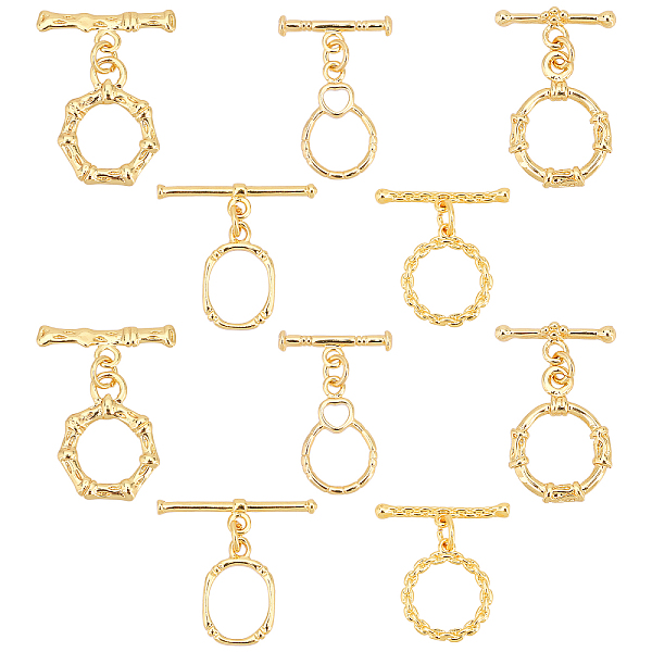 

PandaHall 5 Style Brass Toggle Clasps Connectors, 18K Plated Ring Round TBar Clasps Findings Polygon Jewellery Clasps Oval T-Bar Closure...