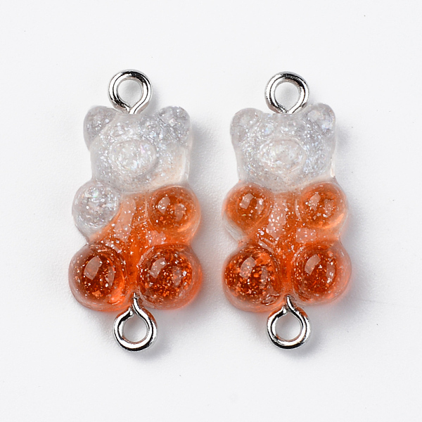 

PandaHall Transparent Resin Links, with Glitter Powder and Platinum Tone Iron Loops, Bear, Tomato, 24~25x11x7mm, Hole: 1.8mm Resin Bear Red
