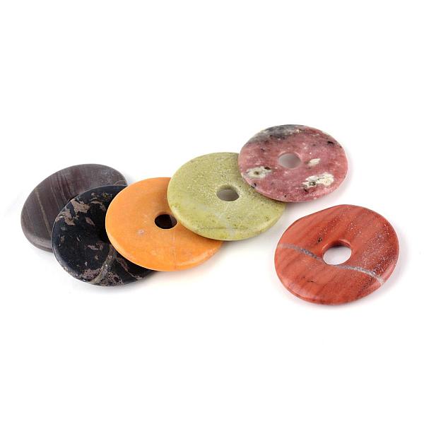 

PandaHall Natural & Synthetic Gemstone Pendants, Donut/Pi Disc, Dyed, Donut Width: 13.5~16mm, 33~40x4~5mm, Hole: 6~8mm Mixed Stone Donut..., Multicolor