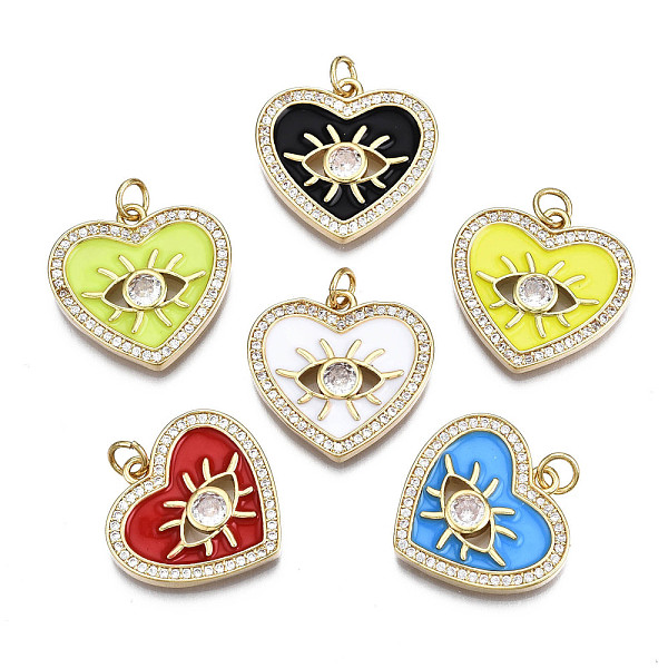 

PandaHall Brass Micro Pave Clear Cubic Zirconia Pendants, with Enamel, Nickel Free, Real 16K Gold Plated, Heart with Eye & Jump Rings, Mixed..., Multicolor