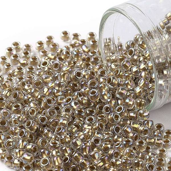 

PandaHall TOHO Round Seed Beads, Japanese Seed Beads, (994) Gilt Lined AB Crystal, 8/0, 3mm, Hole: 1mm, about 222pcs/bottle, 10g/bottle..., Brown