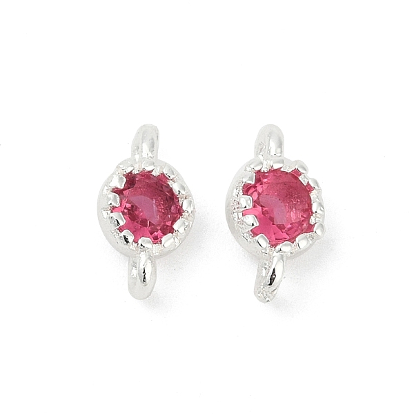 Brass Cubic Zirconia Flat Round Connector Charms