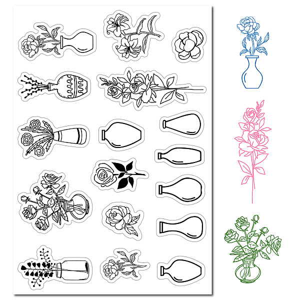 

PandaHall CRASPIRE Vase Flowers Clear Rubber Stamps Art Silicone Seals Stamp Vintage Transparent Silicone Stamps for Journaling Card Making...