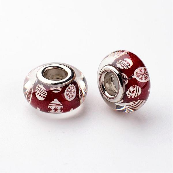 

PandaHall Large Hole Rondelle Resin European Beads, with Platinum Tone Brass Double Cores, Christmas, Dark Red, 14x8mm, Hole: 5mm...