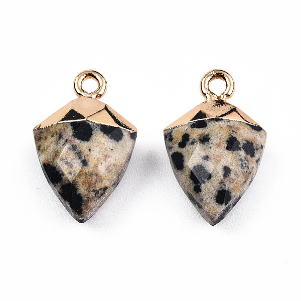 

PandaHall Natural Dalmatian Jasper Pendants, with Light Gold Plated Iron Findings, Faceted, Kite Charm, 18.5x11.5~12x6mm, Hole: 1.6mm...