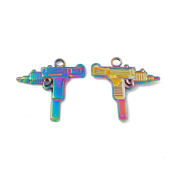 

PandaHall Ion Plating(IP) 304 Stainless Steel Pendants, Gun Charm, Rainbow Color, 25x25x2.5mm, Hole: 3mm 304 Stainless Steel Others