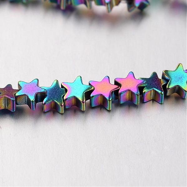 PandaHall Electroplate Non-magnetic Synthetic Hematite Bead Strands, Star, Multi-color Plated, 4x4x2~3mm, Hole: 1mm, about 117pcs/strand...