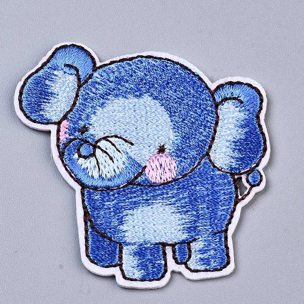 PandaHall Elephant Appliques, Computerized Embroidery Cloth Iron on/Sew on Patches, Costume Accessories, Dodger Blue, 56x52x1mm Cloth...