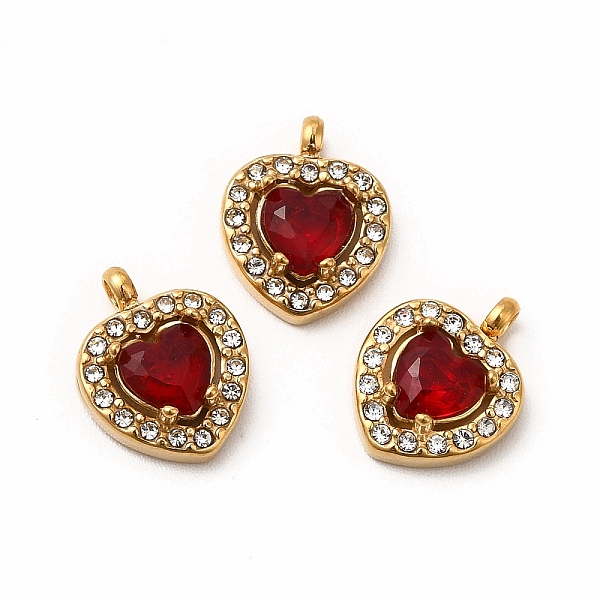 

PandaHall Vacuum Plating 304 Stainless Steel Cubic Zirconia Pendants, with Rhinestone, Heart Charms, FireBrick, 12.5x10x3.5mm, Hole: 1.8mm..., Red