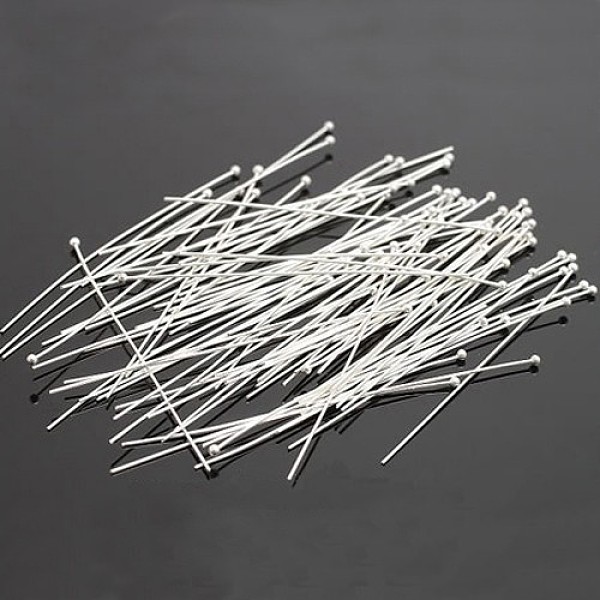 

PandaHall 100Pcs Silver Color Plated Brass Ball Head Pins, Size: about 0.5mm thick, 24 Gauge,, 40mm long, Head: 1.5mm, about 200~250pcs/20g...