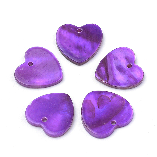 

PandaHall Spray Paint Freshwater Shell Charms, Heart, Purple, 13~14x13~14x1.5~2mm, Hole: 1mm Freshwater Shell Heart Purple