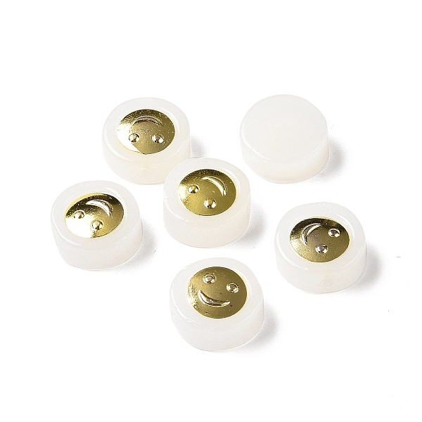 

PandaHall Transparent Spray Painted Glass Beads, with Golden Brass Findings, Flat Round with Smile, White, 11.5x4mm, Hole: 1.2mm Glass Flat...