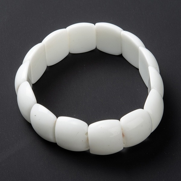 

PandaHall Opaque Glass Beads Stretch Bracelets, Rectangle, White, Inner Diameter: 2 inch(5cm) Glass White